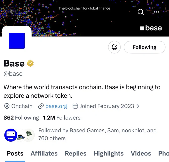🚨 BREAKING: @base has updated its bio:

"Base is beginning to explore a network token."

For years, everyone said Base would never have a token.

Today, that conversation changed.

We are still extremely early for $BASE szn. 🟦

Turn notifications on 🛎️