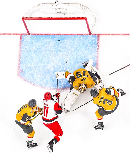 Photo of Jordan Staal scoring a goal against the Knights 