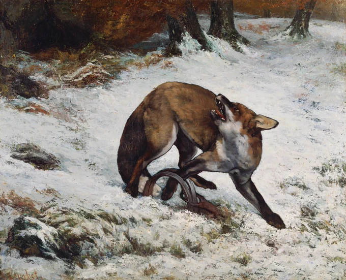 "Fox Caught in a Trap", 1860, oil on canvas, 81.5 x 100.5 cm, Matsukata Collection
https://collection.nmwa.go.jp/en/P.1959-0061.html
