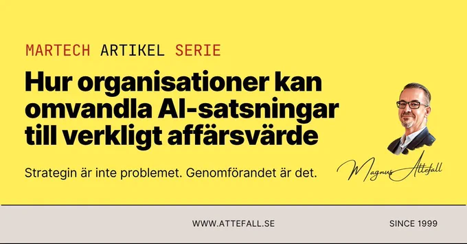 Visualisering som visar hur affärsmål, styrning, ägarskap, användning och uppföljning hjälper organisationer att omvandla AI-initiativ till mätbara affärsresultat.