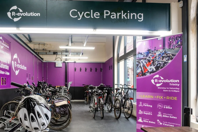 Free and secure indoor cycle parking at the Trinity Market Cycle Hub in Hull.