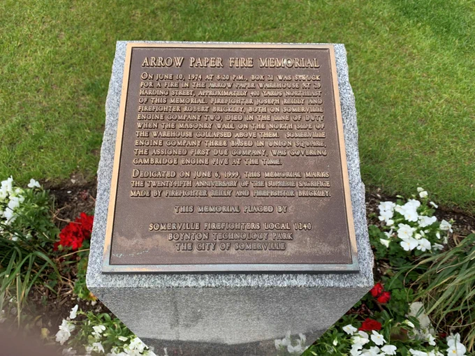 Memorial to fallen Somerville firefighters