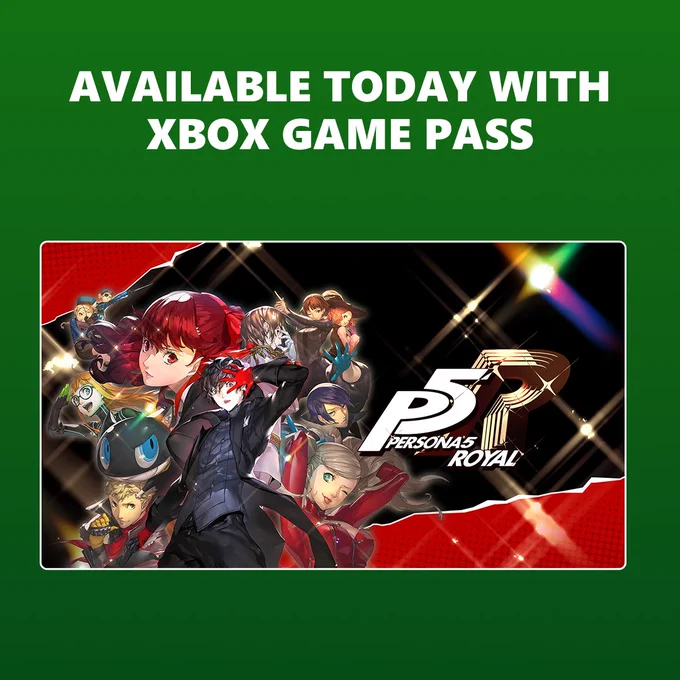 Persona 5 Royal is available today with XBOX Game Pass.
