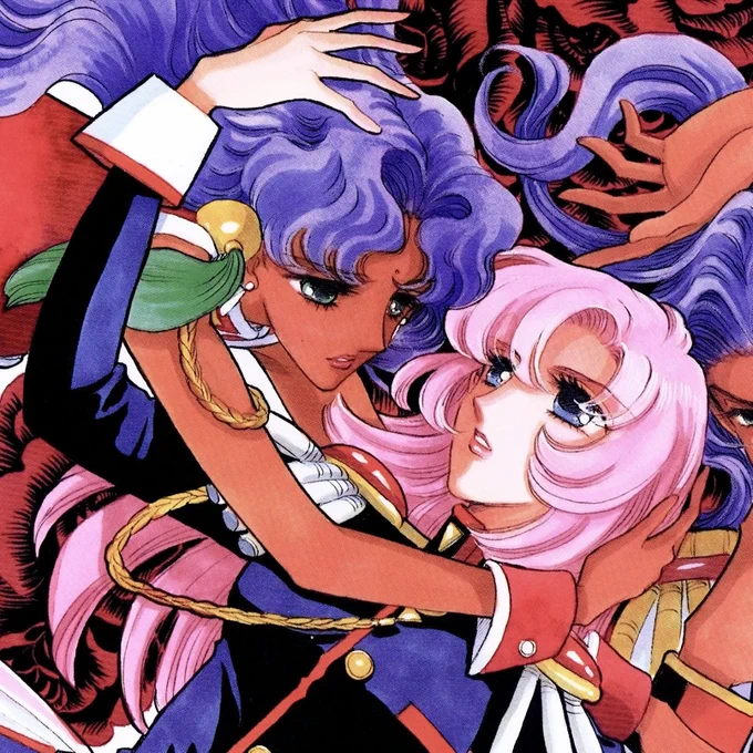 Antay Himemiya (purple haired) and Utena Tenjou (pink haired) of Revolutionary Girl Utena