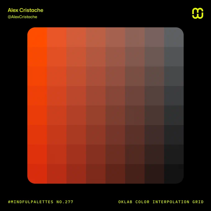 Mindful Palettes no 277 - OKLAB Color interpolation grid