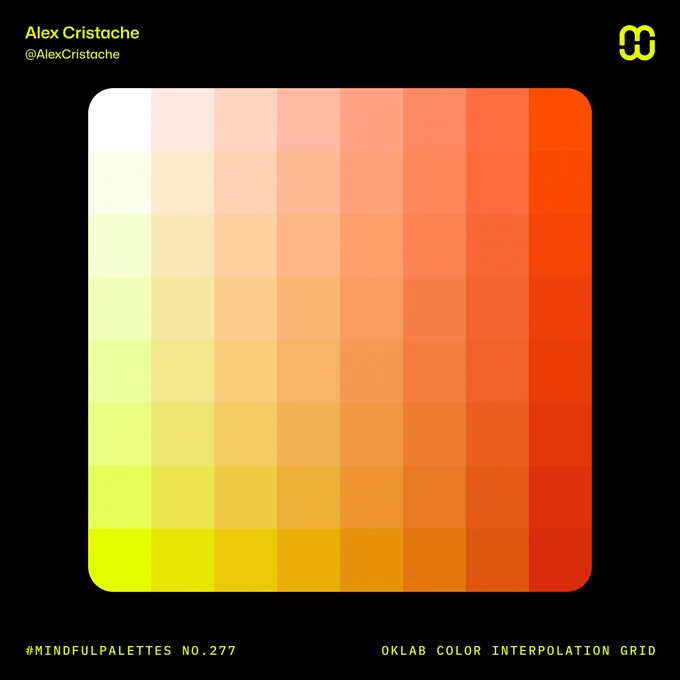 Mindful Palettes no 277 - OKLAB Color interpolation grid
