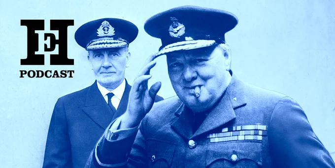 Image of Winston Churchill. HistoryExtra podcast logo is in the corner.