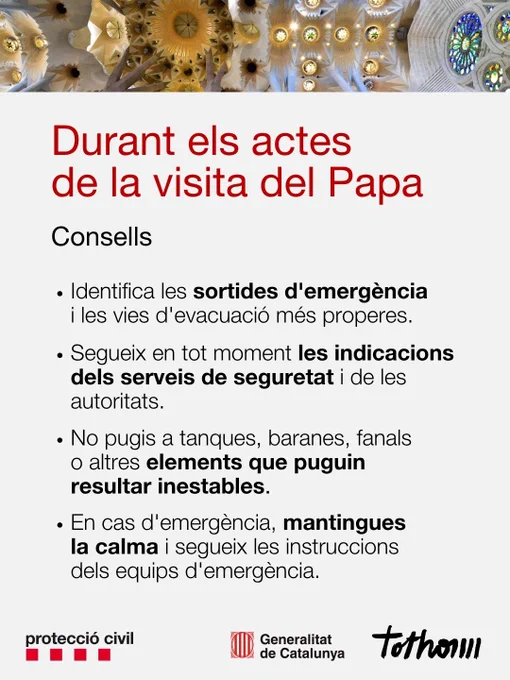 consells seguretat durant els actes del Papa