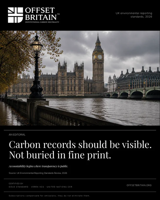 If carbon claims can't be verified, can they be trusted?
Transparency isn't a feature of climate accountability, it's the foundation.
As environmental reporting standards continue to evolve, organizations are under increasing pressure to provide clear, accessible, and verifiable carbon data. Public accountability starts when carbon records move beyond fine print and into public view.
🌍 Better reporting.
📊 Greater transparency.
✅ Stronger climate action.

The future of carbon neutrality depends on trust and trust depends on transparency.
Learn more about institutional carbon accountability and verified climate action.
🌐 offsetbritain.org

#CarbonNeutrality #Sustainability #ClimateAction #ESG #NetZero #CarbonReporting #EnvironmentalReporting #CarbonFootprint #CorporateSustainability #ClimateTransparency #GreenBusiness #EnvironmentalAccountability #NetZeroStrategy #VerifiedCarbon #SustainableBusiness #OffsetBritain
