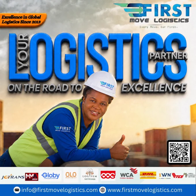 🚚 YOUR LOGISTICS PARTNER ON THE ROAD TO EXCELLENCE!

Since 2013, First Move Logistics has been committed to providing dependable logistics solutions that keep businesses moving forward.

From freight forwarding and customs clearance to warehousing, project cargo, road transport, air freight, and sea freight, we deliver excellence every step of the way.

Our experienced team, extensive global network, and customer-first approach ensure your cargo reaches its destination safely, efficiently, and on time.

📦 Reliable Logistics Solutions
🚛 Efficient Transportation Services
✈️ Air Freight Expertise
🚢 Sea Freight Management
🏢 Warehousing & Distribution
🌍 Global Reach, Local Expertise

Partner with a logistics company that understands your business needs and delivers results.

📧 info@firstmovelogistics.com
🌐 www.firstmovelogistics.com

🔗 Our Social Handles.

First Move Logistics
Facebook : https://www.facebook.com/firstmovelogistics
Instagram : https://www.instagram.com/firstmovelogi
