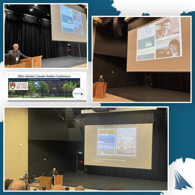 Image contains a collage of three pictures of Dr. Edward MacDonald delivering the keynote address to the CCHA/ACS/CHA meeting.