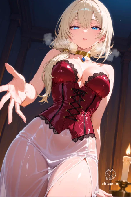 ろうそくが、一本。

彼女は手を差し伸べたまま、こちらを見ていた。
濡れた肌に、赤と白が張り付く。
息が、白く漏れた。

手を取って？

掴むのか、掴まれるのか。
炎が揺れて影が蠢く。

どちらが先に、動くのだろう。
