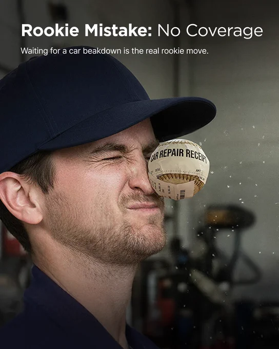 A man in a cap catches a crumpled paper ball labeled 'Repair Receipt' mid-air in a garage setting.