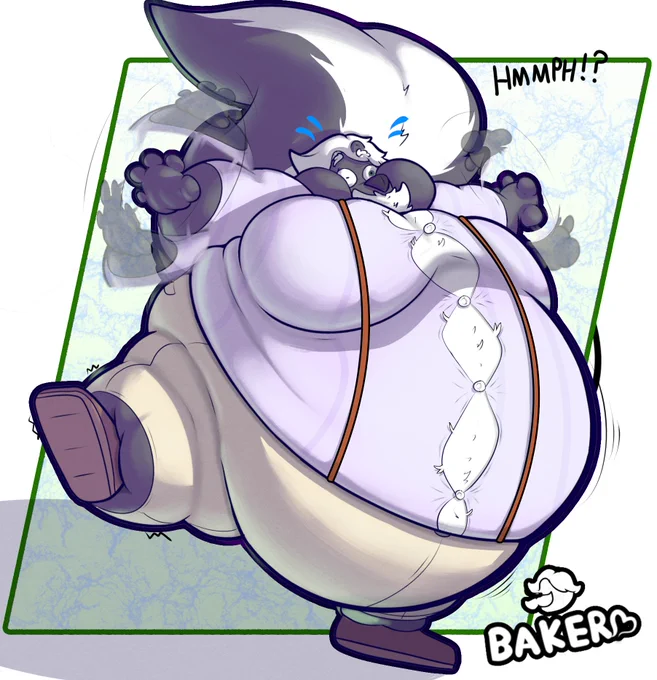 Baker the skunk inflated and waving his arms in panic