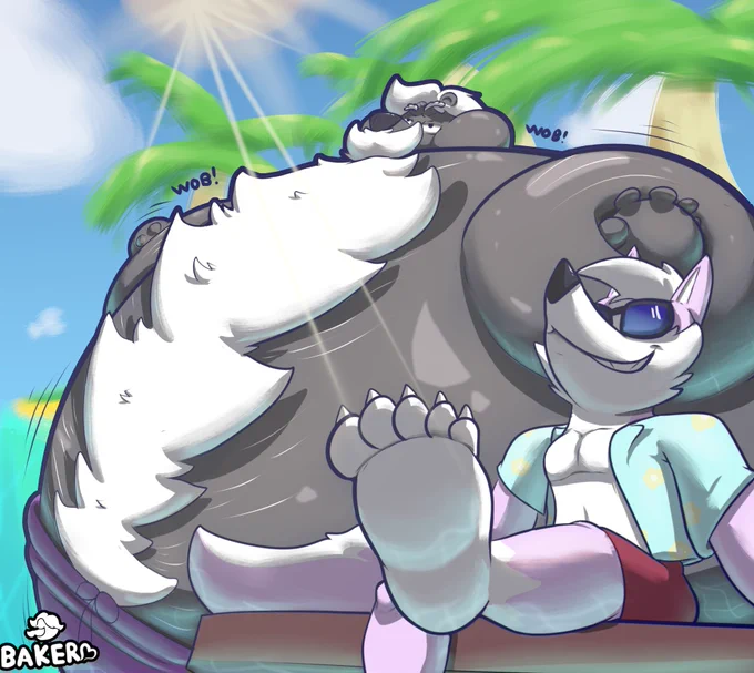Baker the Skunk inflated at the beach 