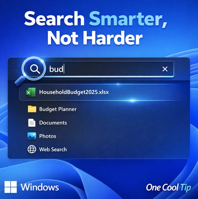 ⚡ Windows Search Just Got Smarter 

 Find files with only 2 characters and way fewer exact matches needed.
 This is one of those small updates that changes everything.

Learn more with this One Cool Tip! 

#Windows11 #WindowsTips #Productivity #SearchTips #Microsoft @Microsoft  @Windows  #TechTips #OneCoolTip @onecooltip

https://www.onecooltip.com/2026/06/find-files-faster-windows-11-search.html

