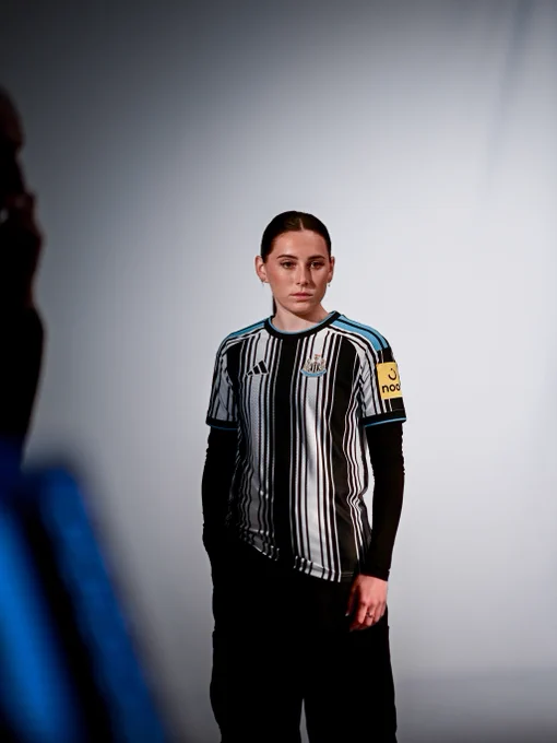Charlotte Wardlaw wears the new 26/27 home jersey.