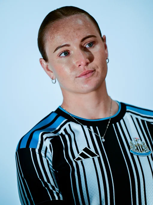 Jemma Purfield wears the 26/27 home jersey.