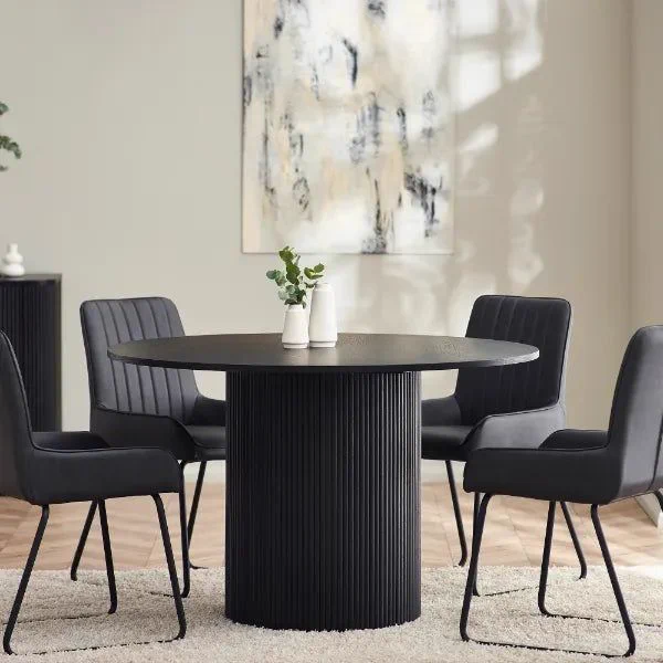 Louis Fluted Round Dining Table - Black by Oakavia