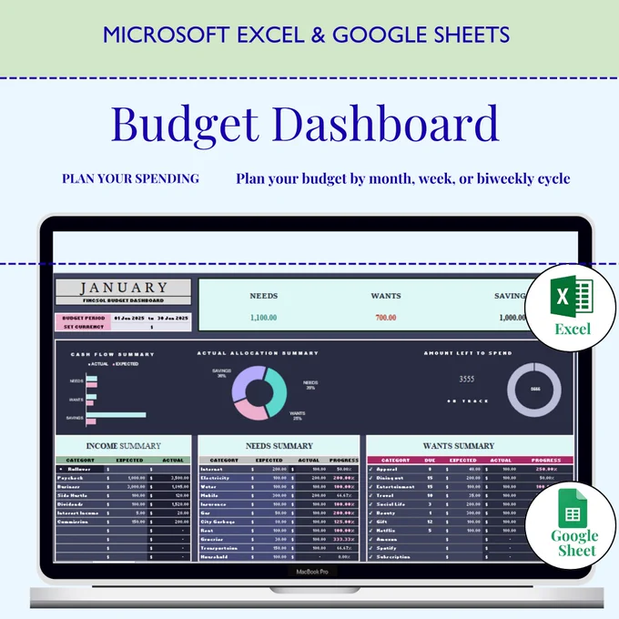 Want a clear view of your finances?

✔ Track Income
✔ Monitor Expenses
✔ Analyze Spending
✔ Track Savings
✔ View Financial Performance

Manage your money smarter with the Budget Dashboard Template.

#BudgetDashboard #Budgeting #PersonalFinance #MoneyManagement #FinanceTracker

https://fincsolaccountancy.com/products/50-30-20-budget-planner-google-sheets-excel-monthly-budget-spreadsheet