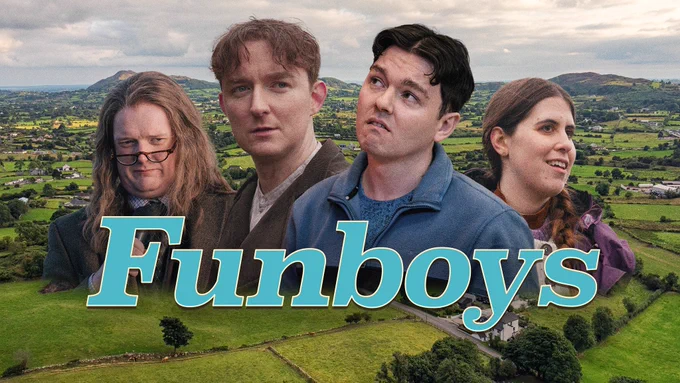 Funboys key art with the faces of the actors across a field