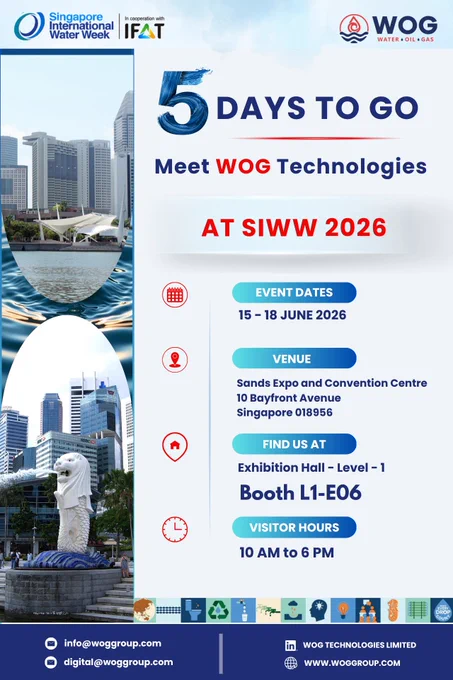 𝗪𝗢𝗚 𝗧𝗲𝗰𝗵𝗻𝗼𝗹𝗼𝗴𝗶𝗲𝘀 𝗟𝗶𝗺𝗶𝘁𝗲𝗱 is gearing up to showcase innovative and sustainable water solutions at 𝗦𝗶𝗻𝗴𝗮𝗽𝗼𝗿𝗲 𝗜𝗻𝘁𝗲𝗿𝗻𝗮𝘁𝗶𝗼𝗻𝗮𝗹 𝗪𝗮𝘁𝗲𝗿 𝗪𝗲𝗲𝗸 (𝗦𝗜𝗪𝗪) 𝟮𝟬𝟮𝟲.

