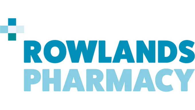 Rowlands Pharmacy logo with a blue cross symbol and bold blue text on a white background.