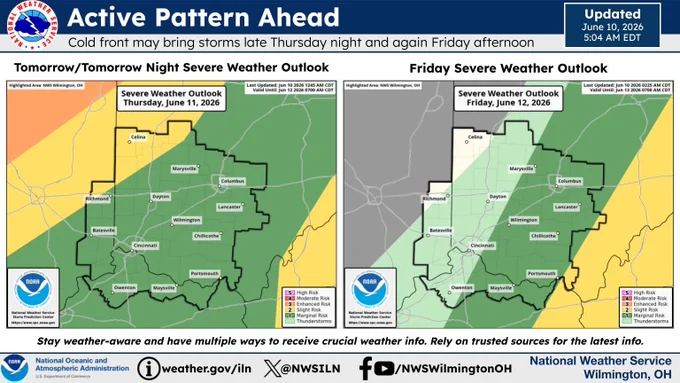 Maps showing the severe weather outlooks for Thursday and Friday.