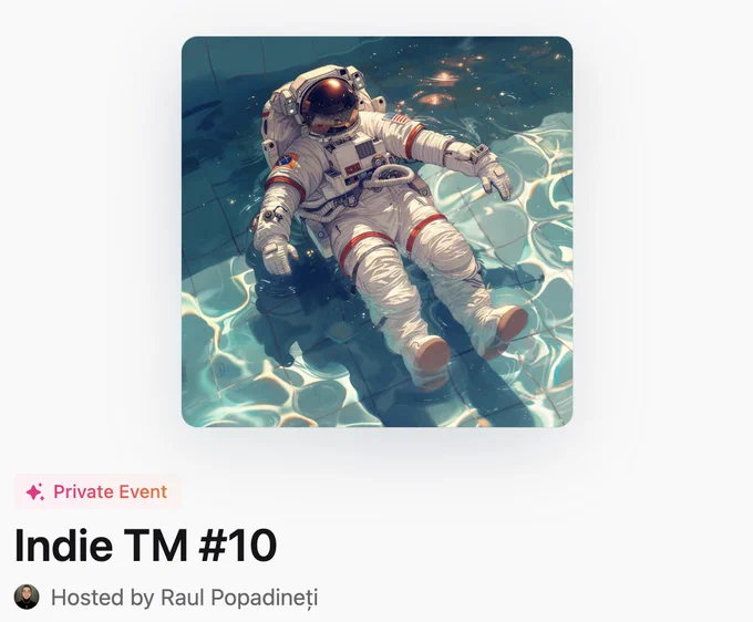 An astronaut floats in a pool, surrounded by shimmering water, symbolizing creativity and unity for a meetup focused on innovation.