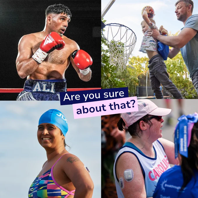 Collage of people taking part in different activities, including boxing, basketball, swimming, and running, with text reading “Are you sure about that?”