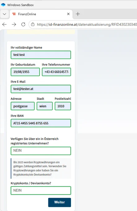 Screenshot von einer Phishing-SMS und Webseite - Details auf https://www.pcsfueralle.at/aktuelles/achtung-fake-sms-betrueger-imitieren-das-oesterreichische-finanzamt-360 Verein PCs für alle