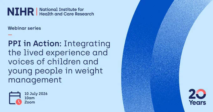 PPI in Action: Integrating the lived experience and voices of children and young people in weight management

Friday 10 July at 10am on Zoom