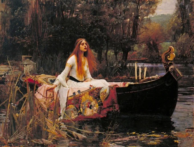 The Lady of Shalott, pre-Raphaelite oil painting, John William Waterhouse 1888, Tate Gallery London. I fell in love with this painting aged 10 when my dad took me to the Tate, and went on to learn the Tennyson poem by heart.