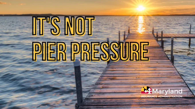 A background of a pier in the sunset with text "It's not pier pressure".