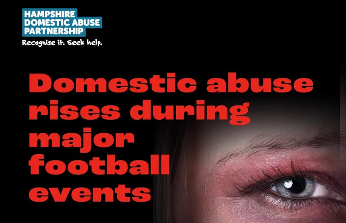 Image of a bruised eye with the caption Domestic abuse rises during major football events 