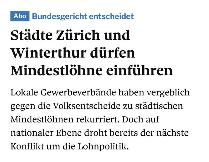 Zürich und Winti dürfen Mindestlöhne einführen.