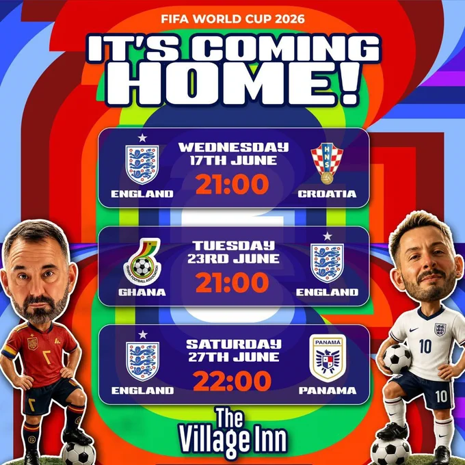 Poster showing England’s World Cup Fixtures.