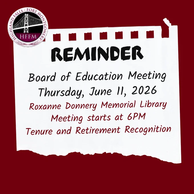 BOE Retirement and Tenure Recognition to start at 6PM in the Roxanne Donnery Memorial Library at JIO on Thursday, June 11, 2026.