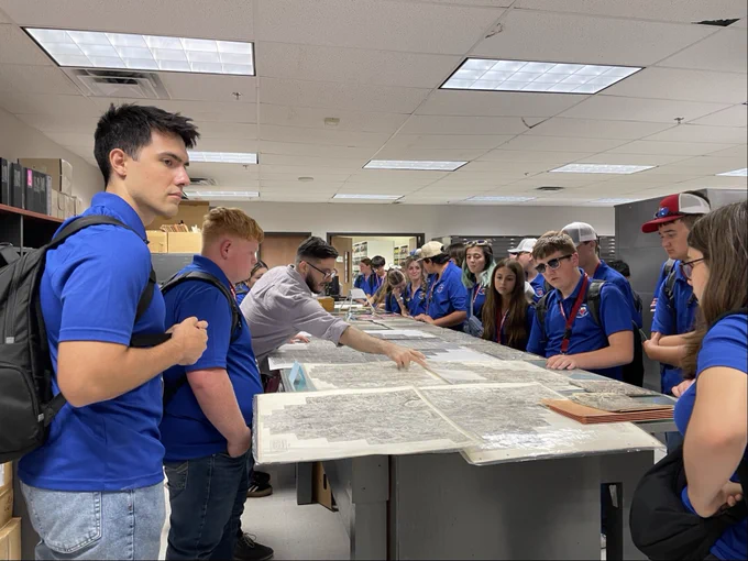 TxGIO staff showing historic imagery to Texas 4-H Water Ambassadors.