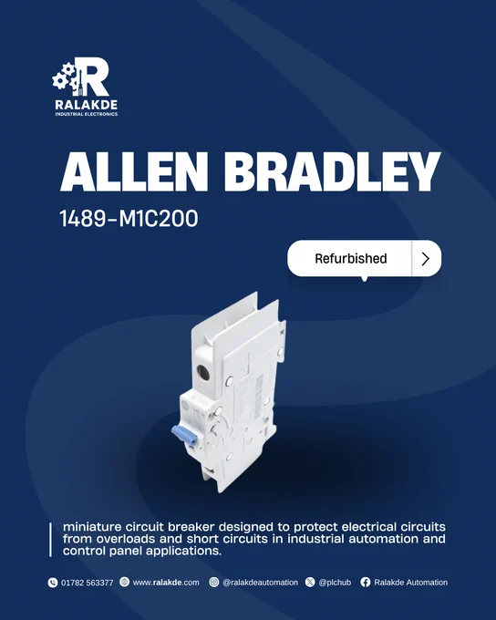 Allen-Bradley 1489-M1C200 miniature circuit breaker for industrial electrical protection and automation systems displayed by Ralakde.