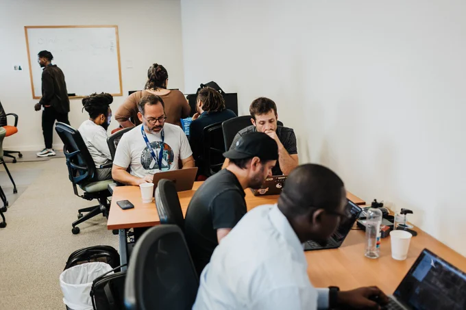 Participants working on DjangoCon US sprints