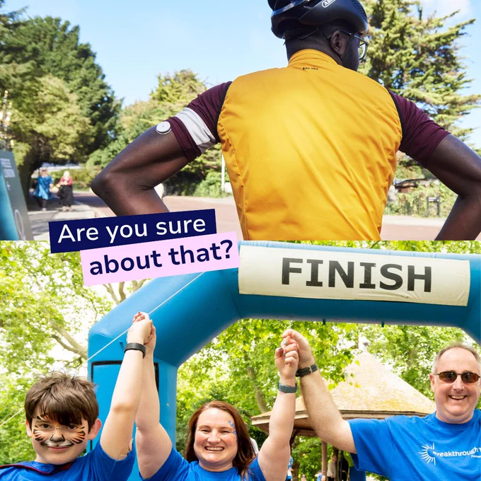 Images of people being active outdoors, including cycling and crossing a finish line, with “Are you sure about that?” text highlighting participation in physical activity.