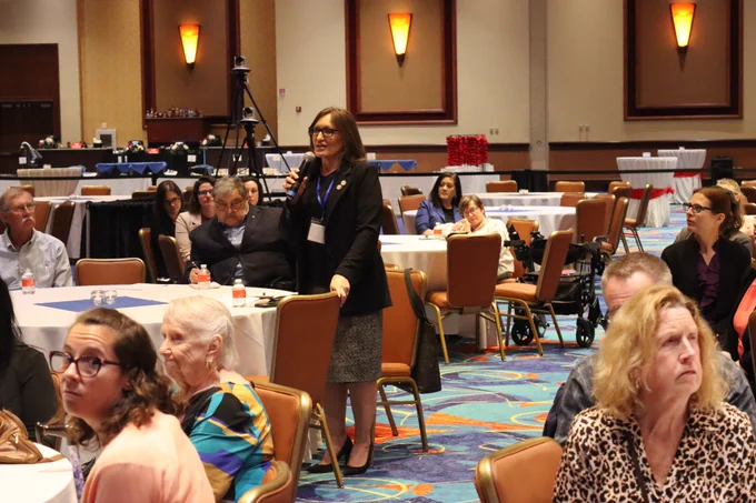 Rhode Island Senator Lori Urso delivers a comment at the event.