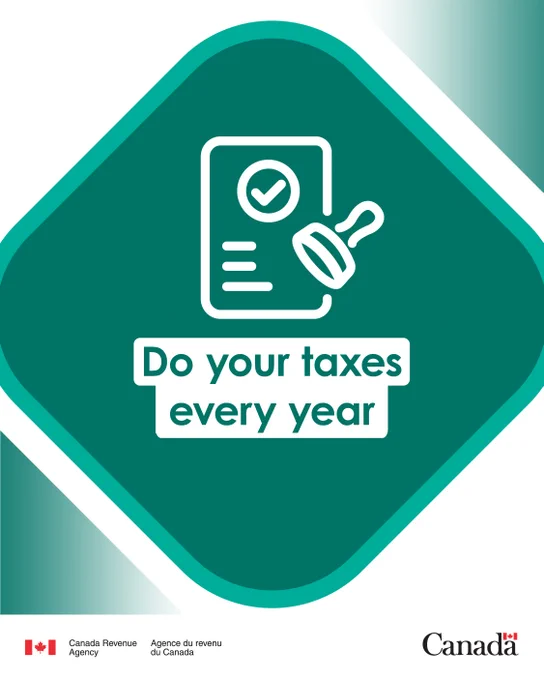 An icon of a stamp and a piece of paper. The text: "Do your taxes every year”.