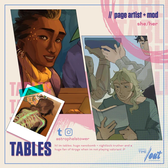 An artist preview of Astra amd Deadlock from VALORANT by Riot Games.
The introduction reads as follows: Tables (she/her), page artist with the following bio: "hi! im tables. huge nanobomb   nightlock truther and a huge fan or ttrpgs when im not playing valorant :P"