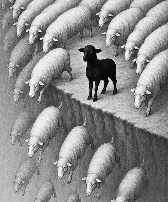 meme seguir el rebaño, sheep, black sheep