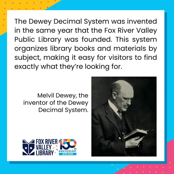 The Dewey Decimal System was invented in the same year our library was founded.