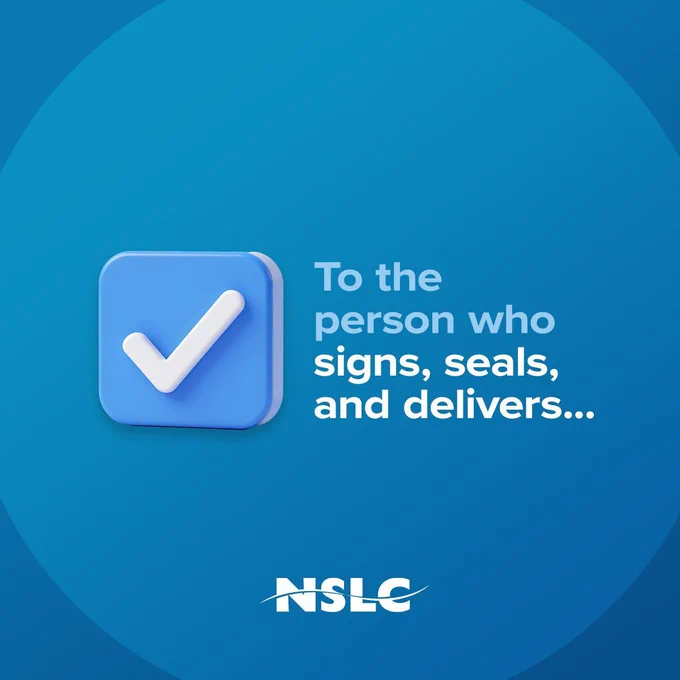 An image of a blue checkmark. Next to the image is the text, To the person who sings, seals, and delivers...