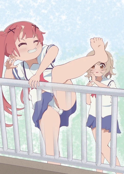 Koyori Tanemura from wataten attempting to hop a fence. Drew this to practice drawing a pose where a person's leg is lifted. 