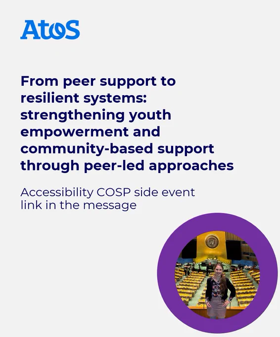 Atos-branded visual featuring the headline. Below, smaller text reads "Accessibility COSP side event